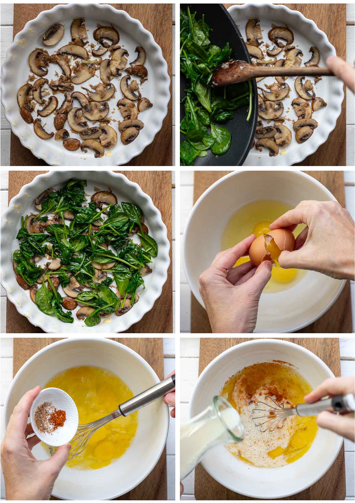 Preperation steps for crustless quiche recipe